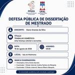 Convite para defesa de dissertação de Alane Ananias da Silva