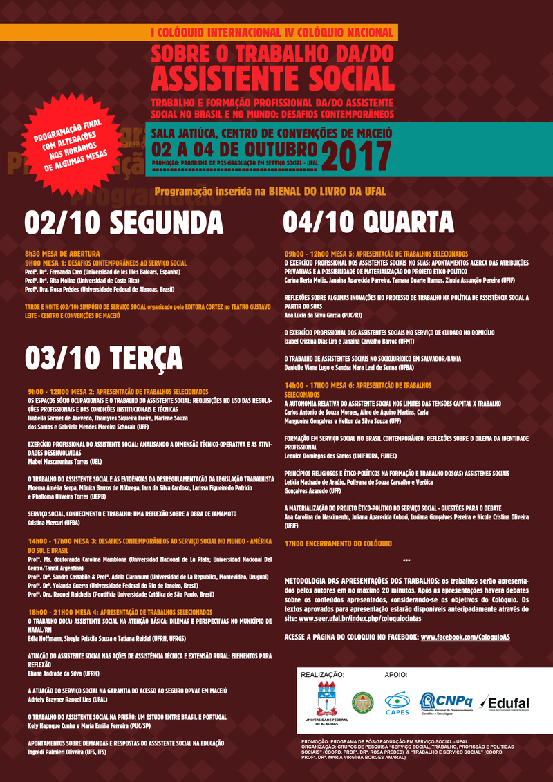 Informativo 05 - I COLÓQUIO INTERNACIONAL IV COLÓQUIO NACIONAL SOBRE O TRABALHO DO/A ASSISTENTE SOCIAL
